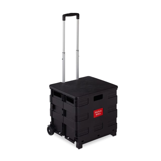 Relaxdays - Einkaufstrolley klappbar, mit Teleskopgriff & Deckel, Transporttrolley, bis 35 kg, hbt 99x45x38 cm, schwarz