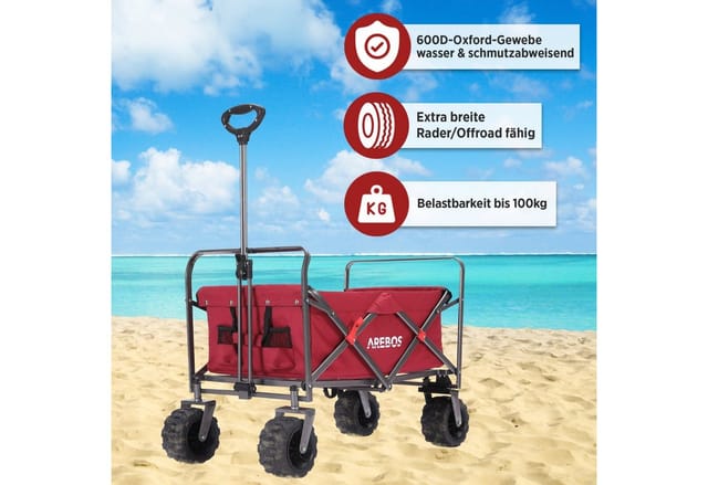 Arebos - Bollerwagen Faltbar Handwagen Faltwagen Gerätewagen Klappbar Bis 100 Kg Tragkraft Wasser Und Schmutzabweisend Rot