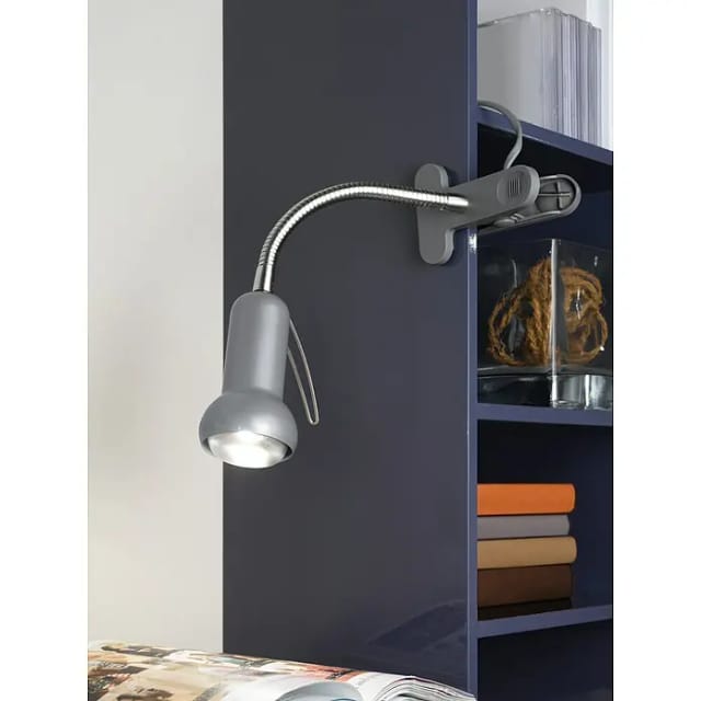 Schreibtischlampe mit Gelenkarm und Clip, silberfarben, Marke Fabio Eglo