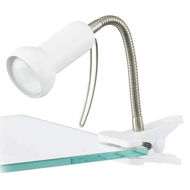 Schreibtischlampe mit Gelenkarm und Clip, weiß, Marke Fabio Eglo