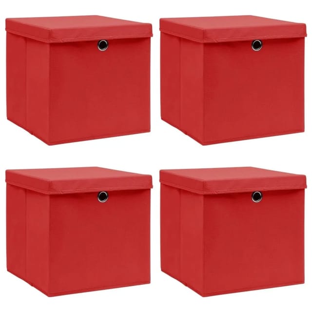 vidaXL Aufbewahrungskisten mit Deckeln 4 Stück Rot 32x32x32 cm Stoff