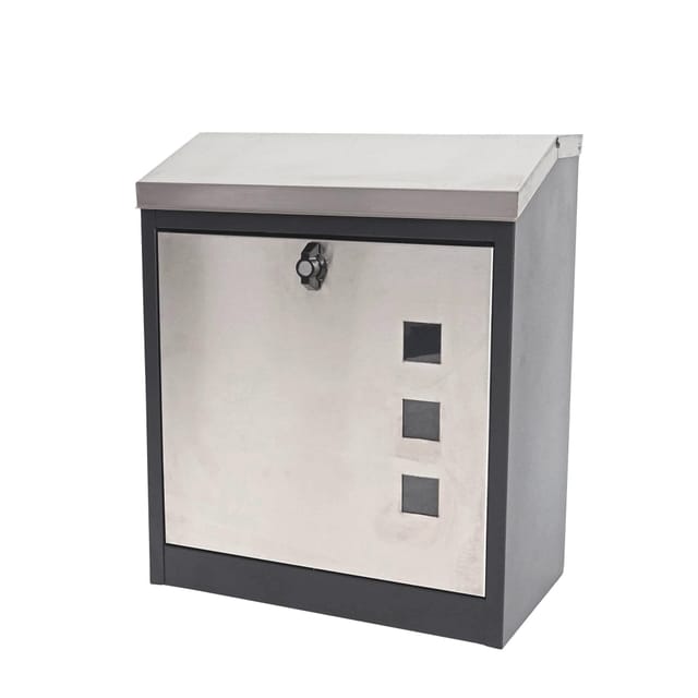 HHG - xxl Briefkasten 772, Firmenbriefkasten Postkasten, abschließbar pulverbeschichtet 52x44x25cm schwarz-Edelstahl