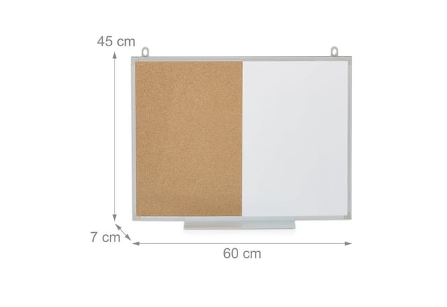 Kombitafel 2 in 1, Kork Pinnwand & Magnettafel, Aluminiumrahmen, Kombiboard mit Ablage, 45 x 60 cm, weiß/natur - Relaxdays