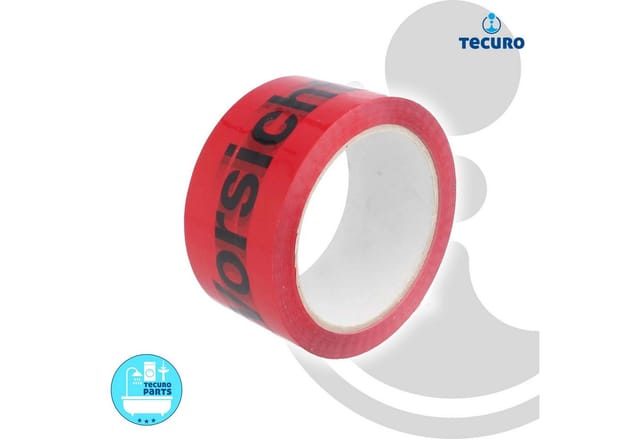 Tecuro - Paketklebeband Vorsicht Glas , 50 mm x 66 m, leise abrollbar