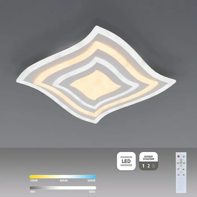 Fischer&honsel - Deckenleuchte Deckenlampe led Fernbedienung Dimmbar 43x43 cm Wohnzimmerlampe