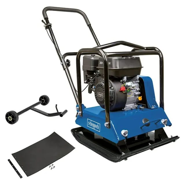 Rüttelplatte HP2200S Scheppach 6,5PS 97,5kg 25000N inkl. Gummimatte & Fahrvorrichtung
