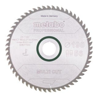 Kreissägeblatt Multi Material 190x30 mm 56 z / tz 8° Handkreissägen - Metabo