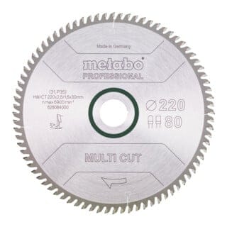 Kreissägeblatt multi cut - professional 220 x 30 x 2,6/1,6, 80 Zähne, Spanwinkel 10° - Metabo