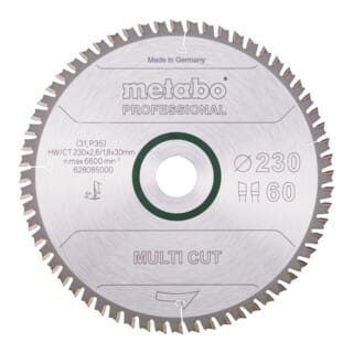 Metabo Kreissägeblatt multi cut - professional 230 x 30 x 2,6/1,8, 60 Zähne, Spanwinkel 5°