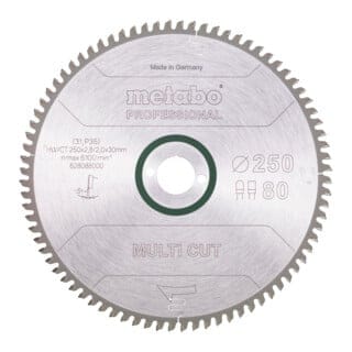 Kreissägeblatt multi cut - professional 250 x 30 x 2,8/2, 80 Zähne, Spanwinkel 5° neg. - Metabo