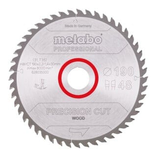 Sägeblatt 'precision cut wood - professional', 190x2,2/1,4x30, Z48 wz 15° - Metabo