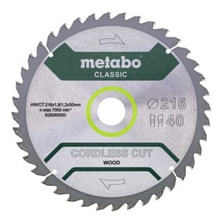 Kreissägeblatt cordless cut wood classic Außen-Ø 216 mm Zähnezahl 40 Bohrung 30 mm Schnittbreite 1,8 mm hw/ct