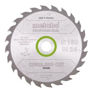 Kreissägeblatt Holz 160x20/16 mm 24 wz 22° Akku Tauch - u. Handkreissägen - Metabo