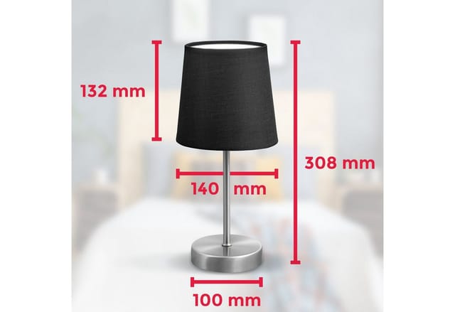 B.k.licht - Nachttischlampe - mit Schalter, Stoff, max. 25W, E14 Fassung, schwarz