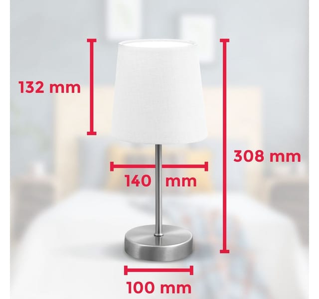 B.k.licht - Nachttischlampe - mit Schalter, Stoff, max. 25W, E14 Fassung, weiß