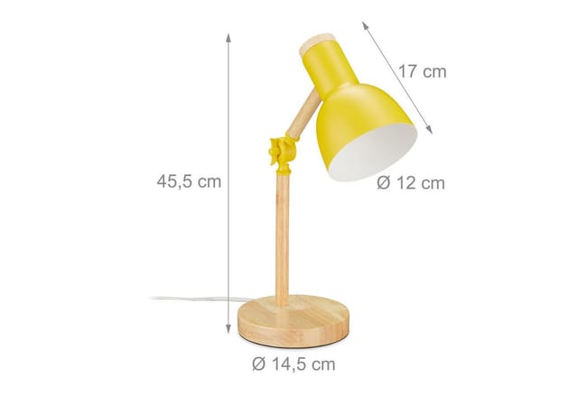 Schreibtischlampe, verstellbare Retro Tischlampe, Holz & Metall, E14 Fassung, Leselampe, 45,5 x 14,5 cm, gelb - Relaxdays