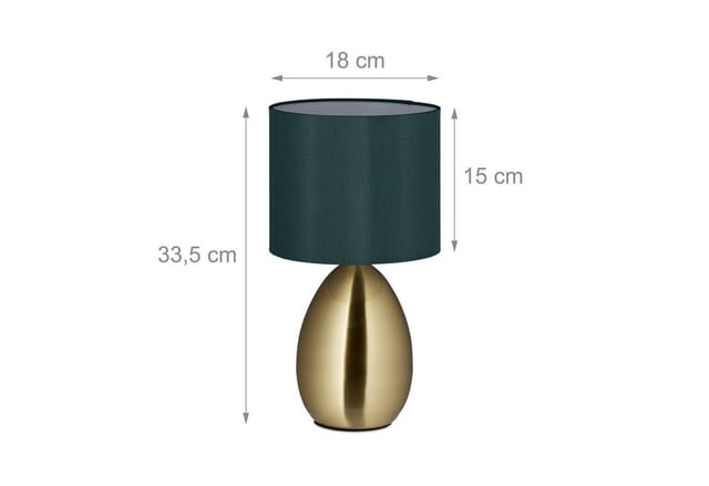 Nachttischlampe Touch dimmbar, moderne Touch Lampe, 3 Stufen, E14, Tischlampe mit Kabel, 33,5 x 18 cm, messing - Relaxdays