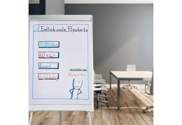 Flipchart Papier, kariertes Moderationspapier, Block à 50 Blatt, 60 g/m², 6-fache Lochung, 57,5 x 81 cm, weiß - Relaxdays