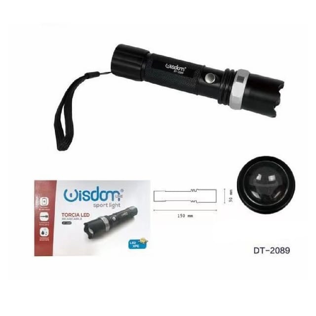 Trade Shop Traesio - Trade Shop - LED-Taschenlampe cree T6, wiederaufladbar, per usb, automatisch einstellbare Helligkeit, resistent, DT-2089 -