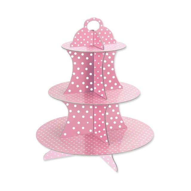 Trade Shop Traesio - Trade Shop - alzatina stand rosa in pois in cartone carta 3 support plas für muffin dolci -