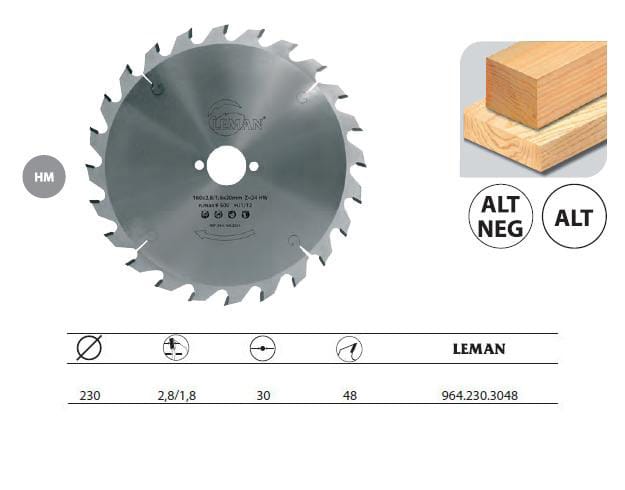 Kreissägeblatt für Handmaschinen Classic ø 230 Bohrung 30 Ep. 2,8/1,8 Nbrnts 48