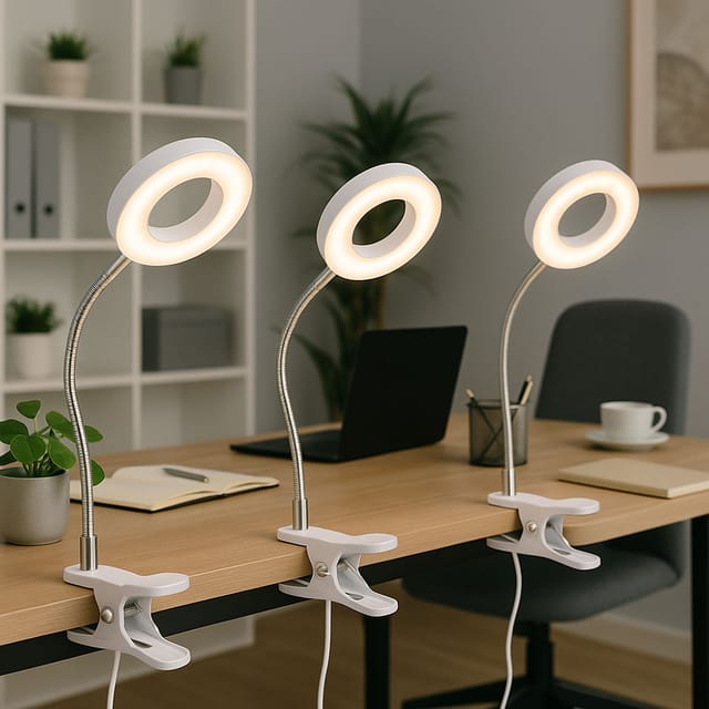 Tischleuchte Klemmlampe weiß Klemmleuchte Wohnzimmer led mit Stecker Leselampe, Spot beweglich, Metall , 1x led 4W 330Lm 3000K, DxH 9x21 cm, 3er Set