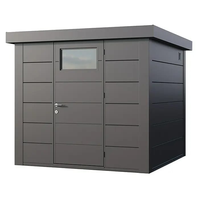 Telluria Gerätehaus Classico 2424 inkl. Elektro-Set (Außenmaß inkl. Dachüberstand (B x T): 258 x 258 cm, Stahl, Anthrazit, Inkl. Innenwandverkleidung