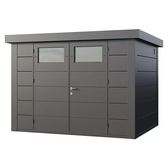 Telluria Gerätehaus Classico 3024 inkl. Elektro-Set (Außenmaß inkl. Dachüberstand (B x T): 318 x 258 cm, Stahl, Anthrazit, Inkl. Innenwandverkleidung
