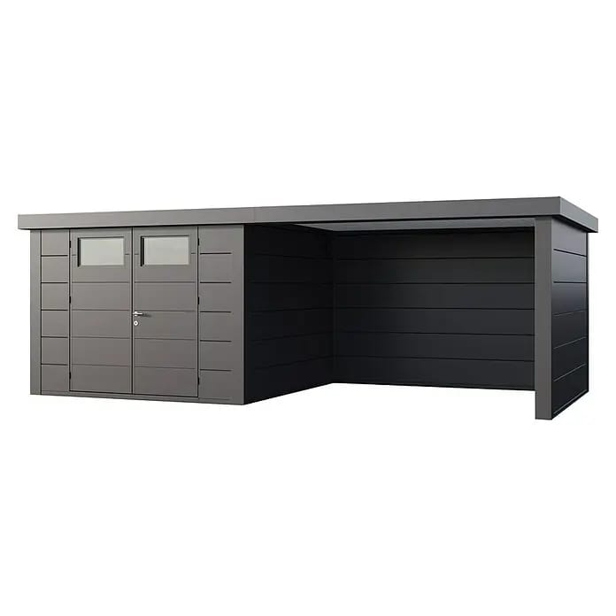 Telluria Gerätehaus Classico 3330 mit Lounge L rechts inkl. Elektro-Set (Außenmaß inkl. Dachüberstand (B x T): 692 x 318 cm, Stahl, Anthrazit, Inkl. I