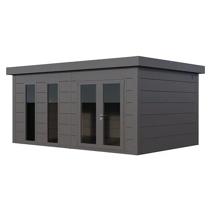 Telluria Gerätehaus Classico 5436+ inkl. Elektro-Set (Außenmaß inkl. Dachüberstand (B x T): 568 x 388 cm, Stahl, Anthrazit, Inkl. Innenwandverkleidung