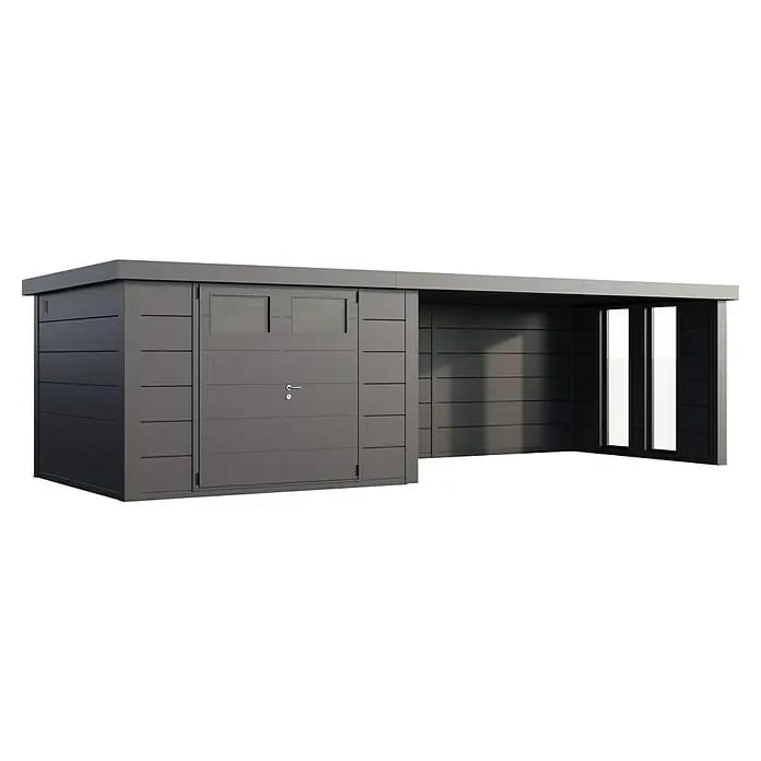 Telluria Gerätehaus Classico 3030 mit Lounge XL rechts inkl. 2 Fenster und Elektro-Set (Außenmaß inkl. Dachüberstand (B x T): 782 x 318 cm, Stahl, Ant