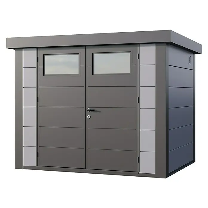 Telluria Gerätehaus Classico 2721 inkl. Elektro-Set (Außenmaß inkl. Dachüberstand (B x T): 288 x 228 cm, Stahl, Lichtgrau/Anthrazit, Inkl. Innenwandve