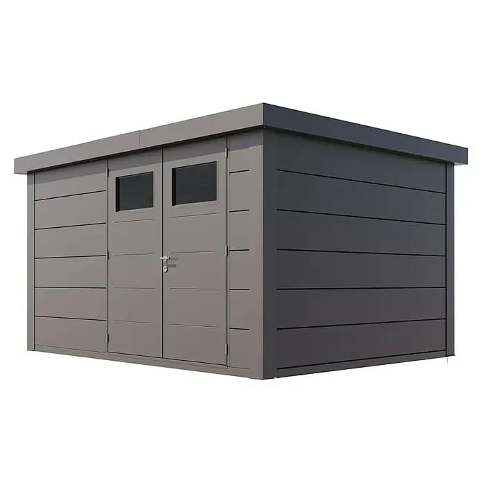Telluria Gerätehaus Classico 3930 inkl. Elektro-Set (Außenmaß inkl. Dachüberstand (B x T): 408 x 318 cm, Stahl, Anthrazit, Inkl. Innenwandverkleidung