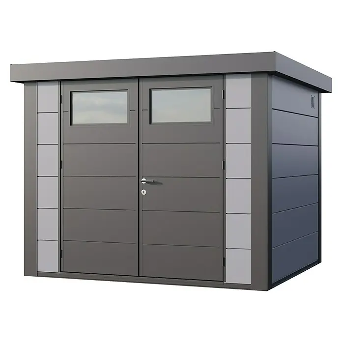 Telluria Gerätehaus Classico 2724 inkl. Elektro-Set (Außenmaß inkl. Dachüberstand (B x T): 288 x 258 cm, Stahl, Lichtgrau/Anthrazit, Inkl. Innenwandve