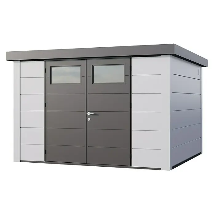 Telluria Gerätehaus Classico 3030 inkl. Elektro-Set (Außenmaß inkl. Dachüberstand (B x T): 318 x 318 cm, Stahl, Weiß, Inkl. Innenwandverkleidung & Ele