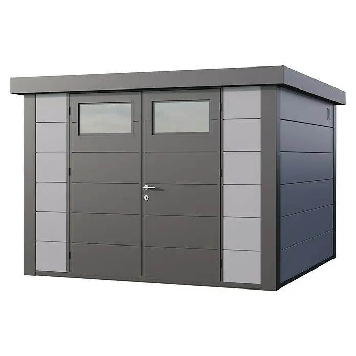 Telluria Gerätehaus Classico 3030 inkl. Elektro-Set (Außenmaß inkl. Dachüberstand (B x T): 318 x 318 cm, Stahl, Lichtgrau/Anthrazit, Inkl. Innenwandve