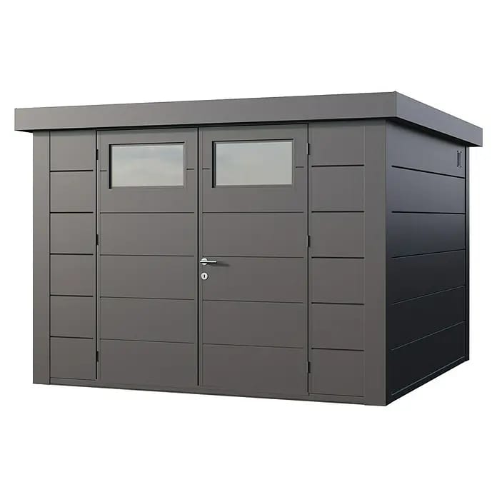 Telluria Gerätehaus Classico 3330 inkl. Elektro-Set (Außenmaß inkl. Dachüberstand (B x T): 348 x 318 cm, Stahl, Anthrazit, Inkl. Innenwandverkleidung
