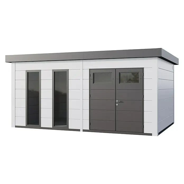Telluria Gerätehaus Classico 5436+ inkl. Elektro-Set (Außenmaß inkl. Dachüberstand (B x T): 568 x 388 cm, Stahl, Weiß, Inkl. Innenwandverkleidung & El