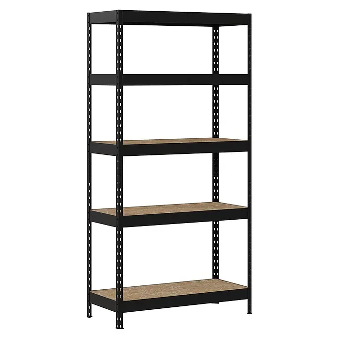 Regalux Metallregal Rivet Atlas (H x B x T: 180 x 90 x 40 cm, Traglast pro Boden: 230 kg, Anzahl Böden: 5 Stk., Stecken, Schwarz)