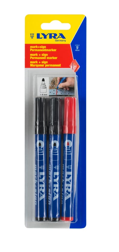Pack LYRA 3 Permanentmarker 2 schwarz 1 rot Spitzbogen 1-4 mm - 4028005