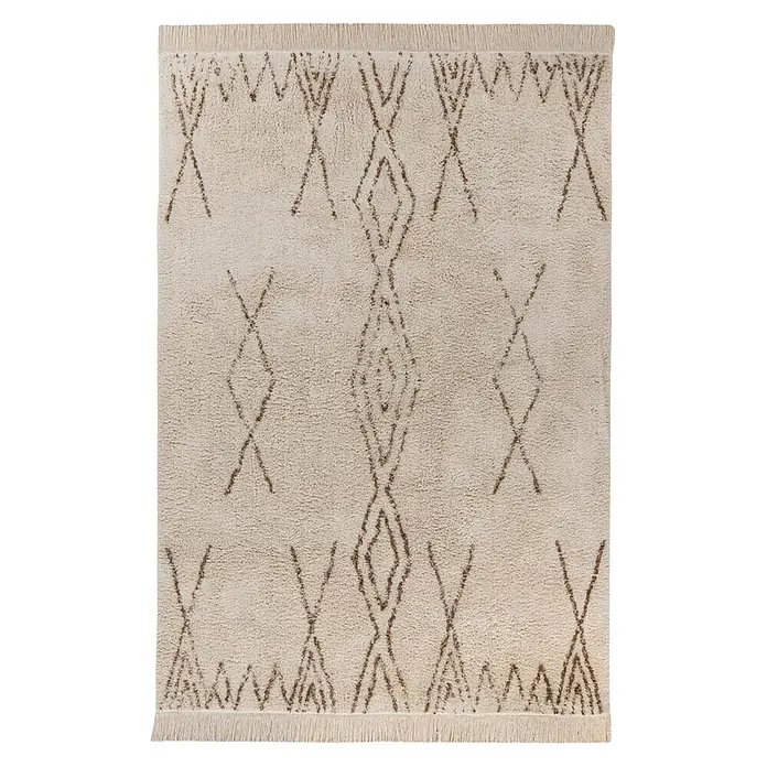 Kayoom Fransenteppich Alena 125 (Creme/Braun, 170 x 120 cm, 100 % Baumwolle)