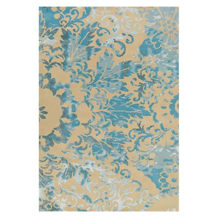 Kayoom Kurzflorteppich Satin 8061 (Creme/Türkis, 180 x 120 cm, 70 % Wolle, 30 % Viskose)