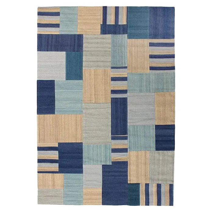 Kayoom Flachgewebeteppich Radical 310 (Blau/Multi, 170 x 120 cm, 80 % Wolle, 20 % Baumwolle)