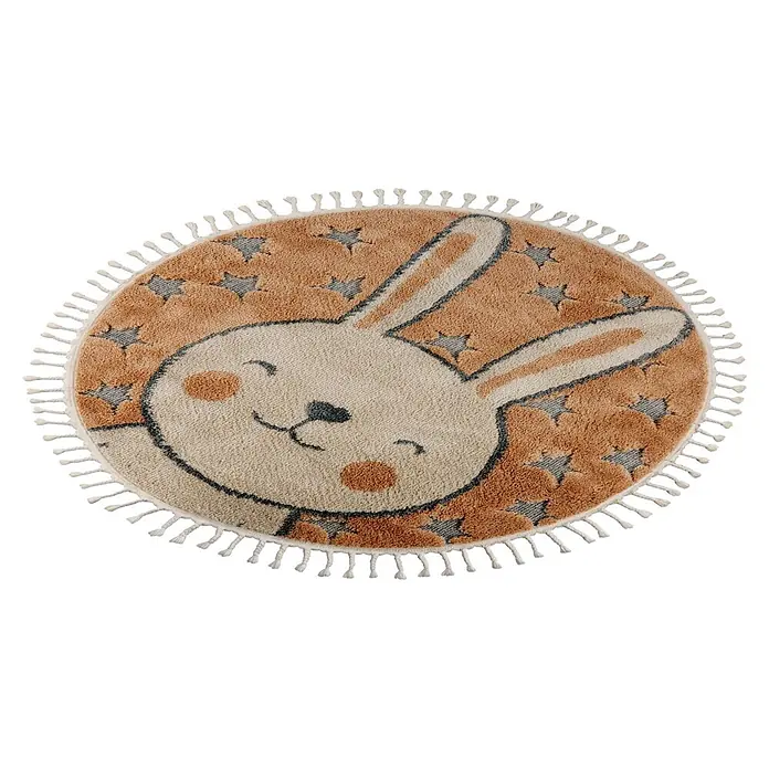 Kayoom Kinderteppich Modena 415 (Beige, Durchmesser: 133 cm, 100 % Polypropylen)
