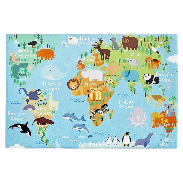 Kayoom Kinderteppich Sympathy Kids 243 World Map (Multi, 170 x 120 cm, 100 % Polyester)
