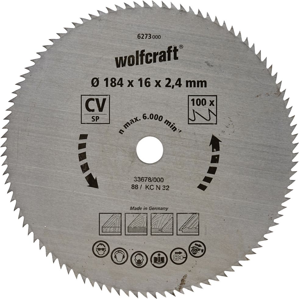 Wolfcraft Kreissägeblatt Ø 184 mm Bohrung Ø 16 mm 100 Zähne