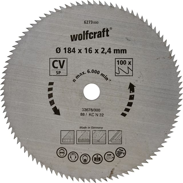 Wolfcraft Kreissägeblatt Ø 184 mm Bohrung Ø 16 mm 100 Zähne