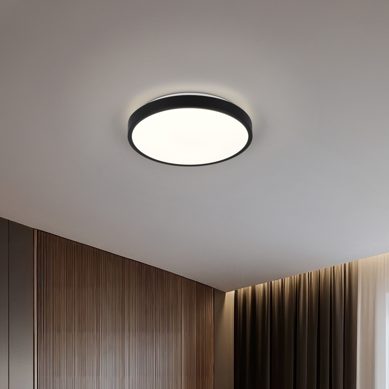 Reality LED-Deckenleuchte Slope Ø28,5 cm schwarz matt warmweiß Bild 3