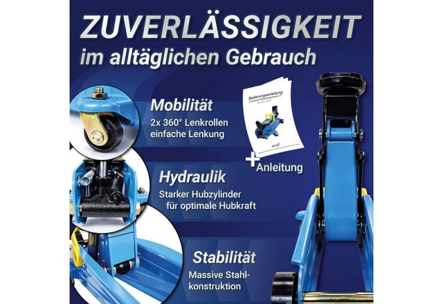 Hydraulischer Rangierwagenheber 2T flach Wagenheber hydraulisch 2 Tonnen Hubhöhe von 13,5 cm bis 33,5 cm inkl. Gummiauflage und stabilem