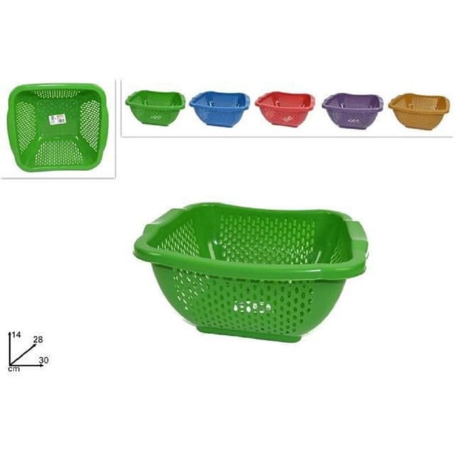 Trade Shop - KORB QUADRATISCH PERFORIERTER MEHRZWECKKORB 30CM ABTROPFFLÄCHE OBST GEMÜSE KÜCHE BUNTE -